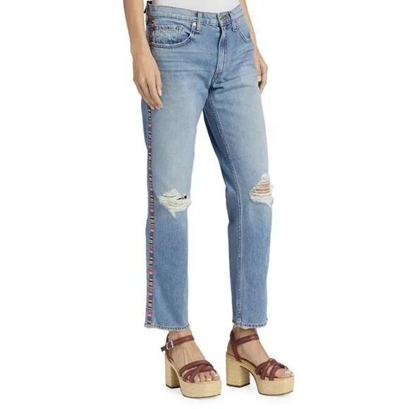 Ramy Brook Denim - Ramy Brook Womens size 26 Rosie Distressed Boyfriend Embroidered Jeans